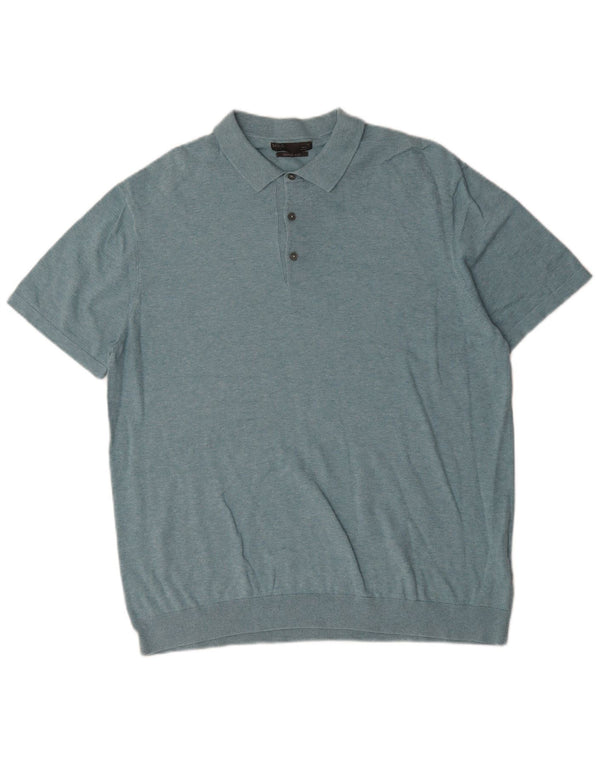 Maglione da uomo Marks & Spencer a maniche corte con collo a polo XL in cotone blu