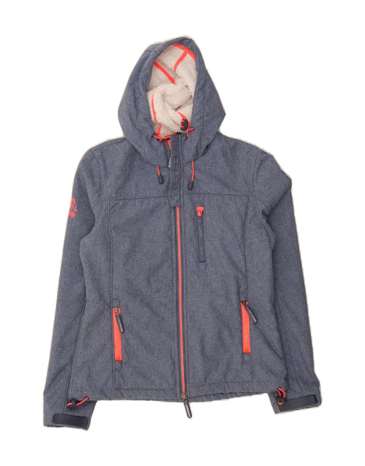 SUPERDRY Womens Windtrekker Hooded Windbreaker Jacket UK 10 Small Blue Vintage Superdry and Second-Hand Superdry from Messina Hembry 