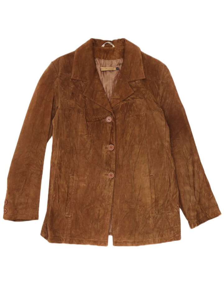 Privilegi Giacca blazer in pelle scamosciata da donna IT 44 Pelle marrone medio