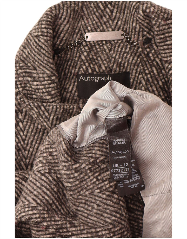 Cappotto autografo da donna Marks & Spencer UK 12 Grigio medio a spina di pesce