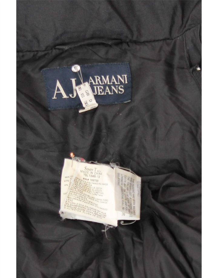 Armani Jeans Cappotto imbottito da donna vestibilità comoda UK 10 piccolo poliestere nero