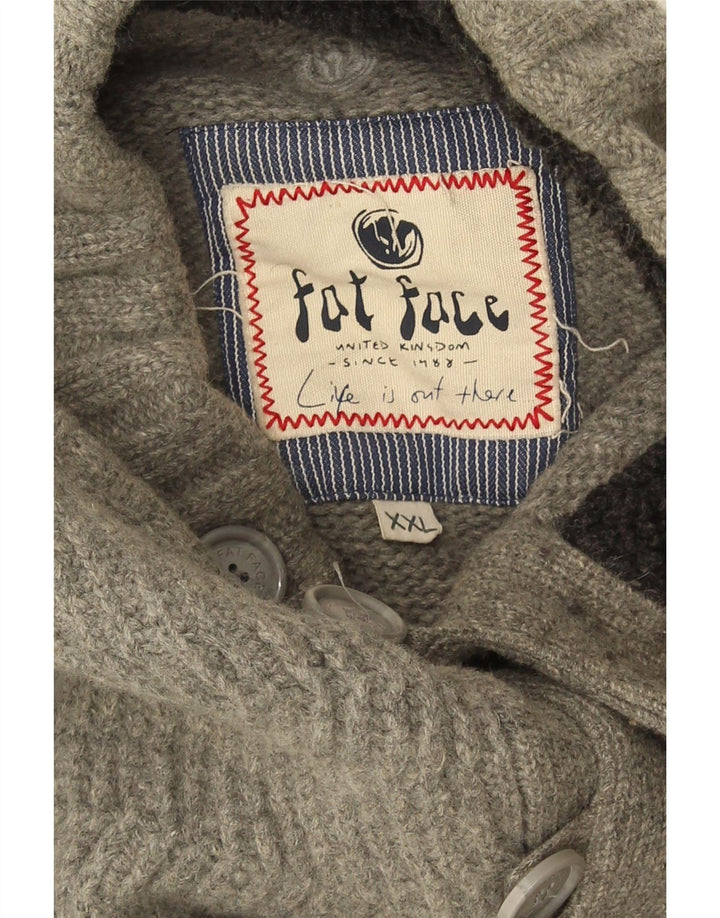 FAT FACE Maglione da uomo con collo a bottoni 2XL Lana a spina di pesce grigia