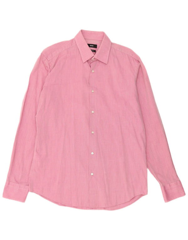 Camicia da uomo vestibilità regolare Hugo Boss taglia 40 15 1/2 cotone rosa medio