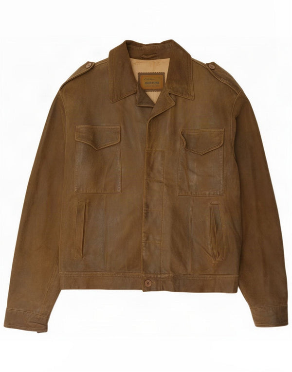 Giacca in pelle militare da donna vintage IT 50 XL Marrone