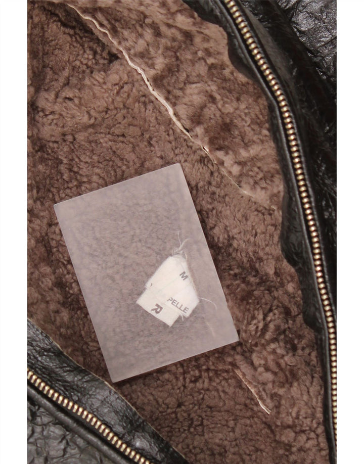 Giacca in shearling vintage da donna UK 14 in pelle nera media