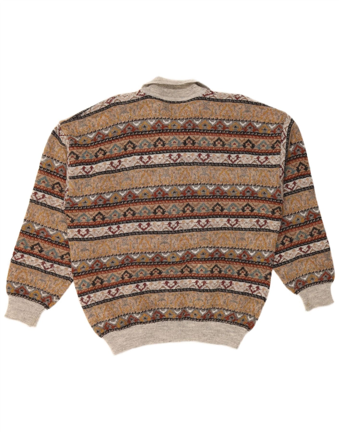 Maglione maglione collo alto da uomo VINTAGE IT 52 Large Marrone Fair Isle Acrilico