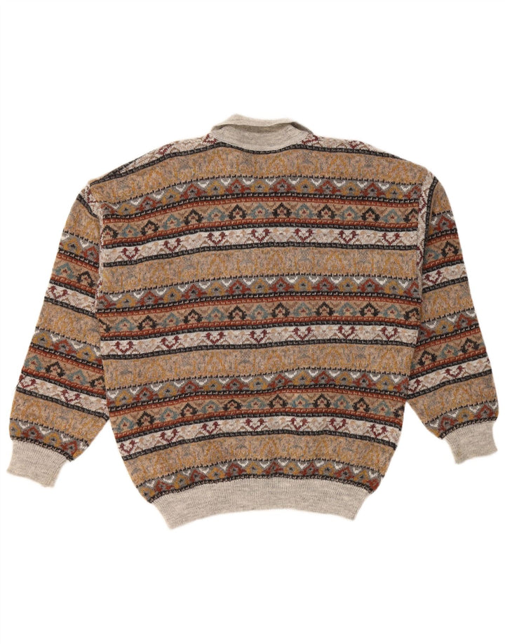 Maglione maglione collo alto da uomo VINTAGE IT 52 Large Marrone Fair Isle Acrilico