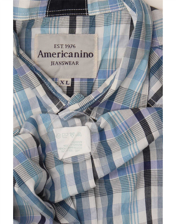 Camicia da uomo a maniche corte Americanino XL in cotone a quadri blu