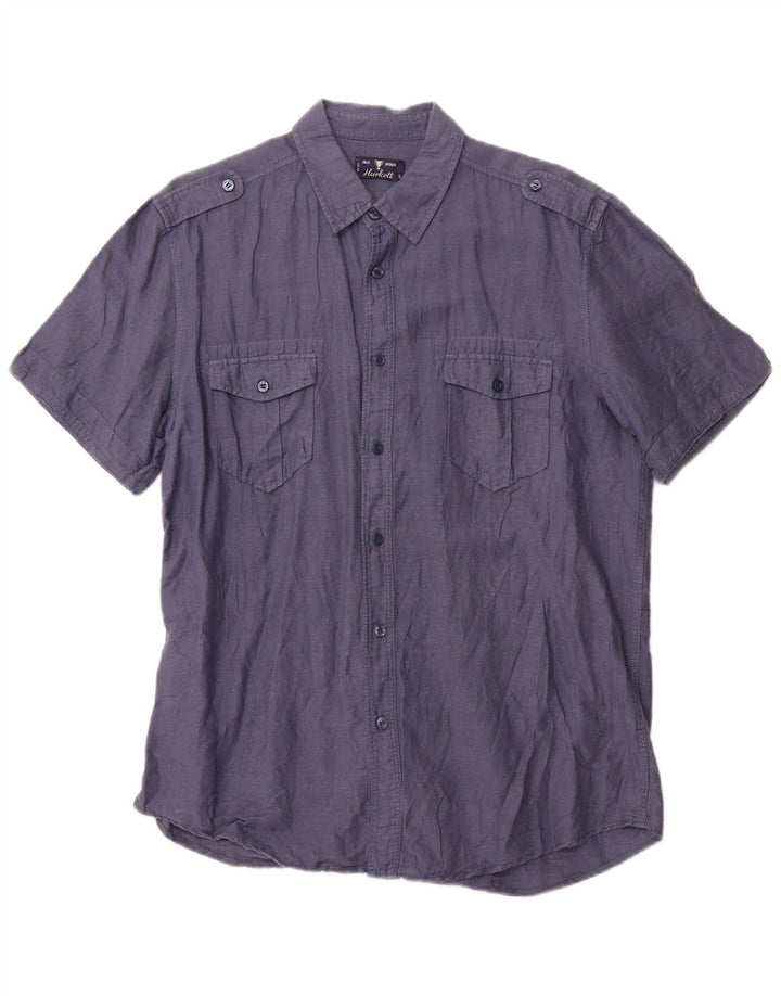 Camicia militare a maniche corte da uomo VINTAGE grande blu navy