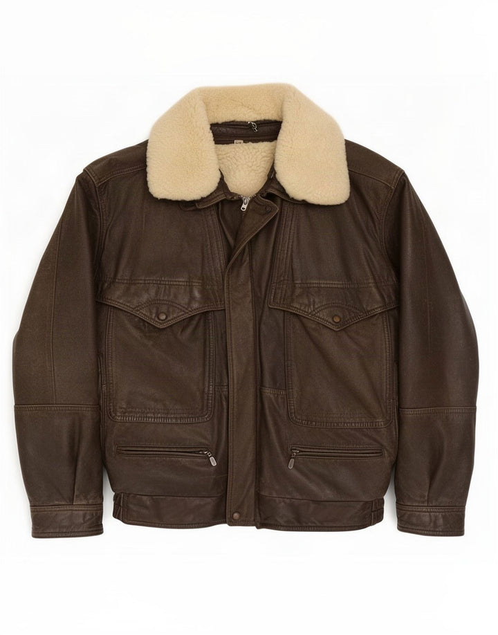 Giubbotto shearling in pelle da uomo vintage IT 48 Marrone medio