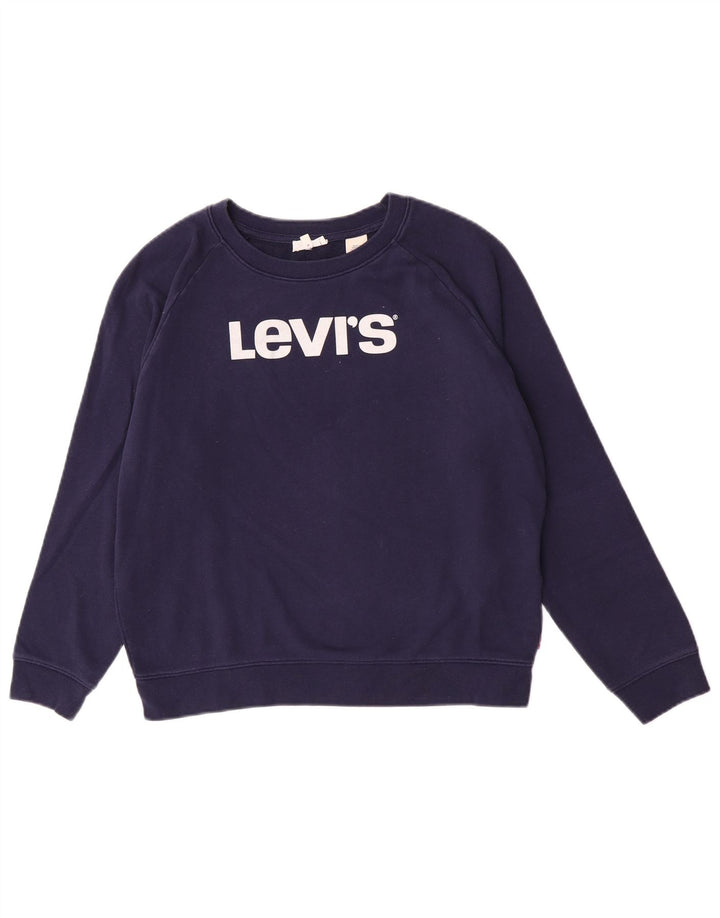 Levi's Felpa con grafica da donna Maglione UK 14 Cotone medio blu navy