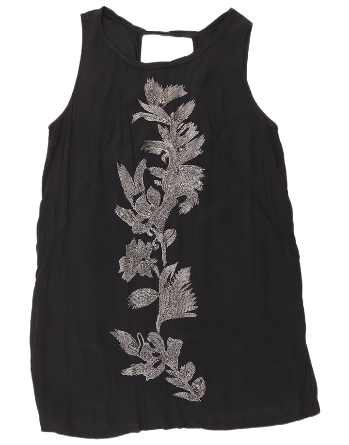 Abito a trapezio senza maniche da donna Monsoon UL 16 Large in viscosa floreale nera