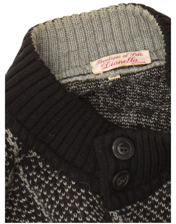 Maglione cardigan da uomo vintage IT 52 grande lana a quadri neri