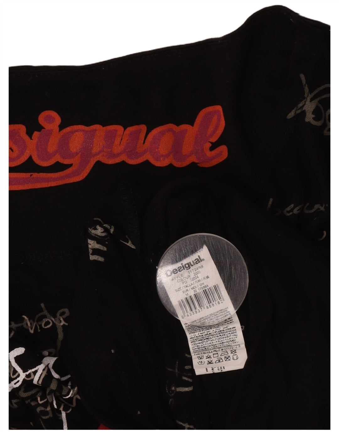 Desigual T-shirt grafica oversize da donna Top UK 14 Medium Black Viscosa