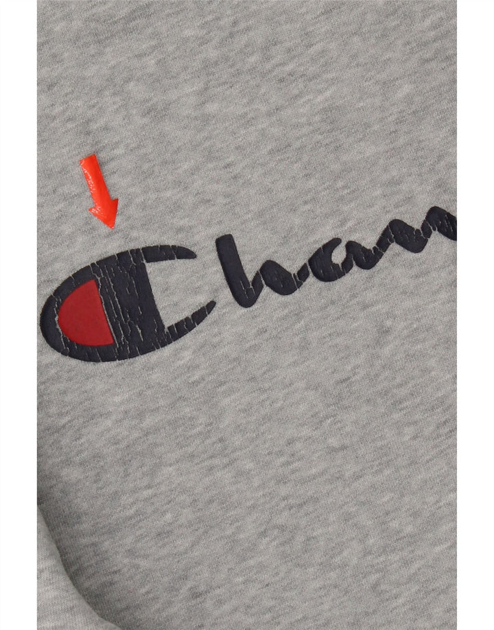 Felpa grafica da uomo Champion, maglione piccolo, cotone chiazzato grigio