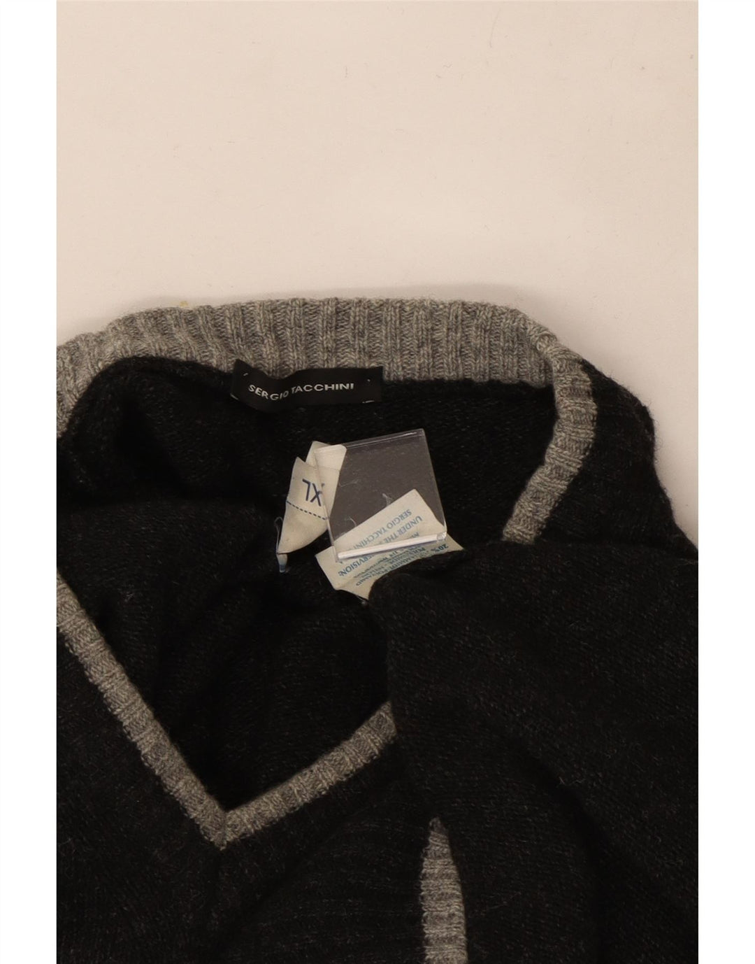 Maglione da uomo con scollo a V Sergio Tacchini XL in lana grigia