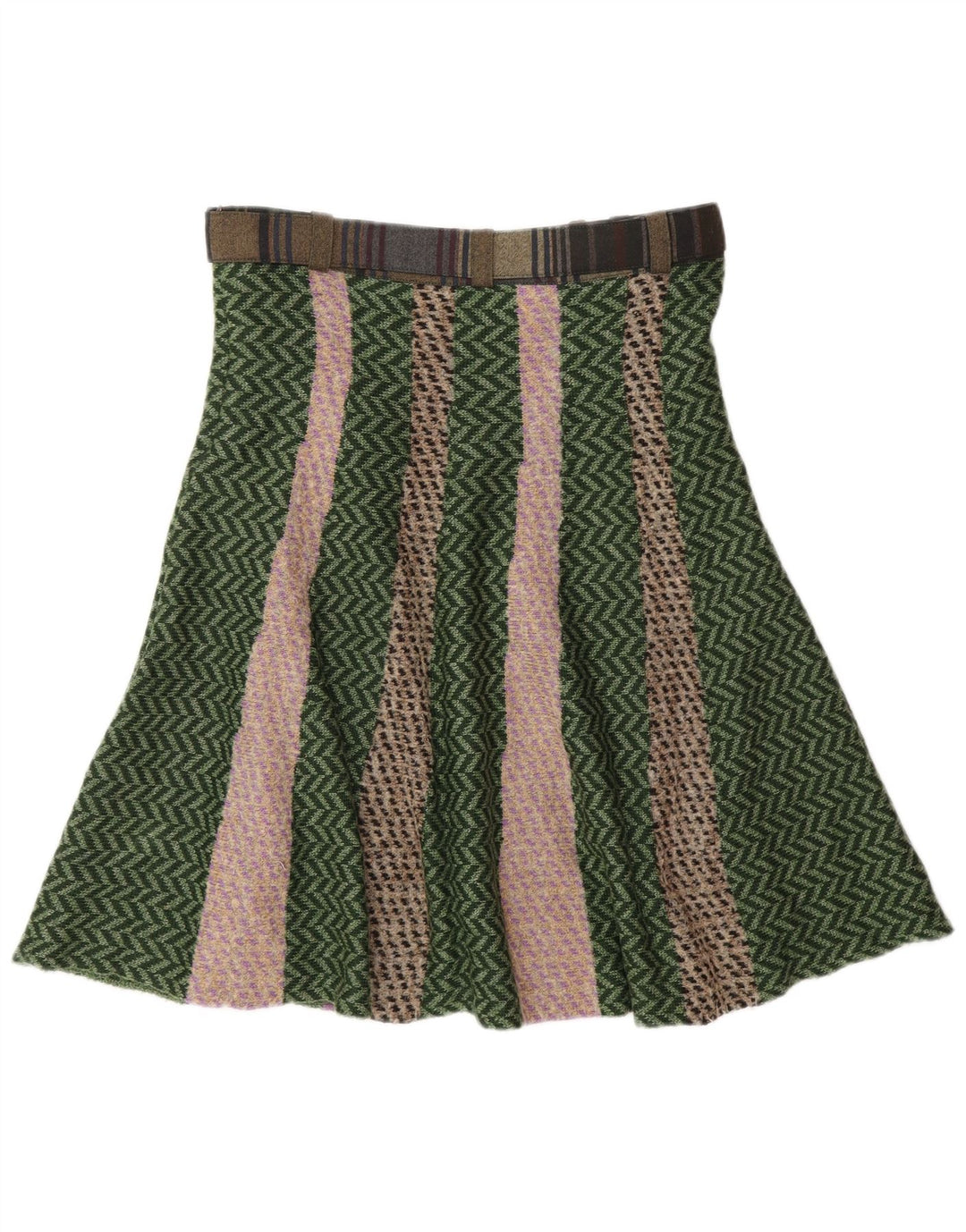 Gonna a trapezio da donna in maglia ETRO IT 44 media W30 verde Chevron acetato