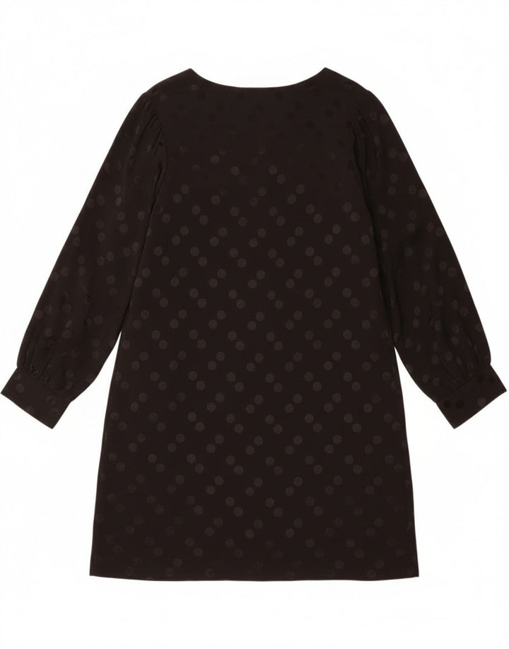 Abito a trapezio vintage da donna a maniche lunghe UK 14 viscosa media a pois neri