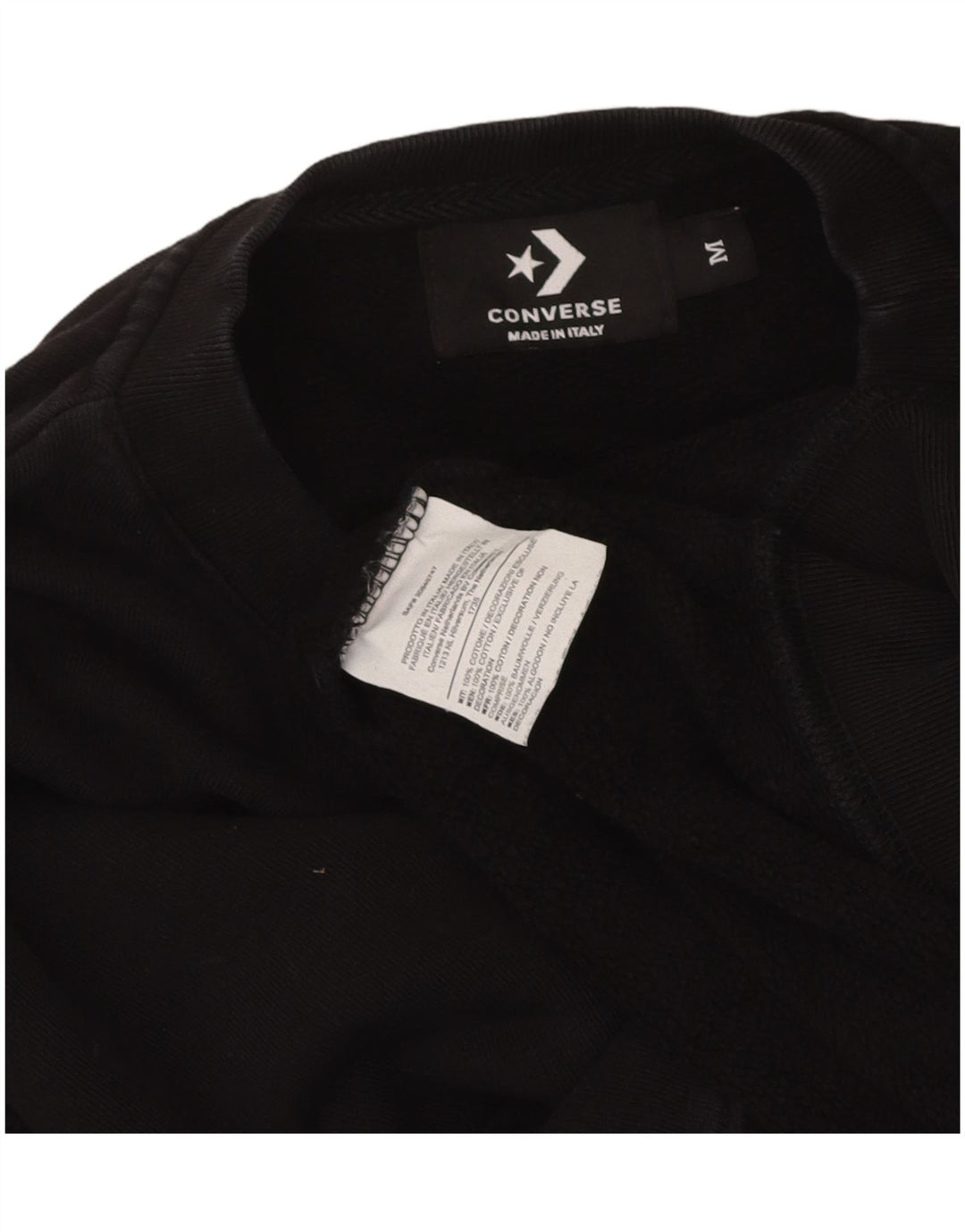 CONVERSE Womens Crop Sweatshirt Jumper UK 14 Medium Black Cotton