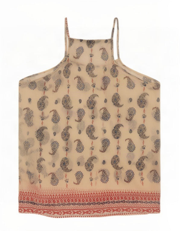 Top tunica senza maniche da donna Zara UK 16 Large Beige Paisley Poliestere