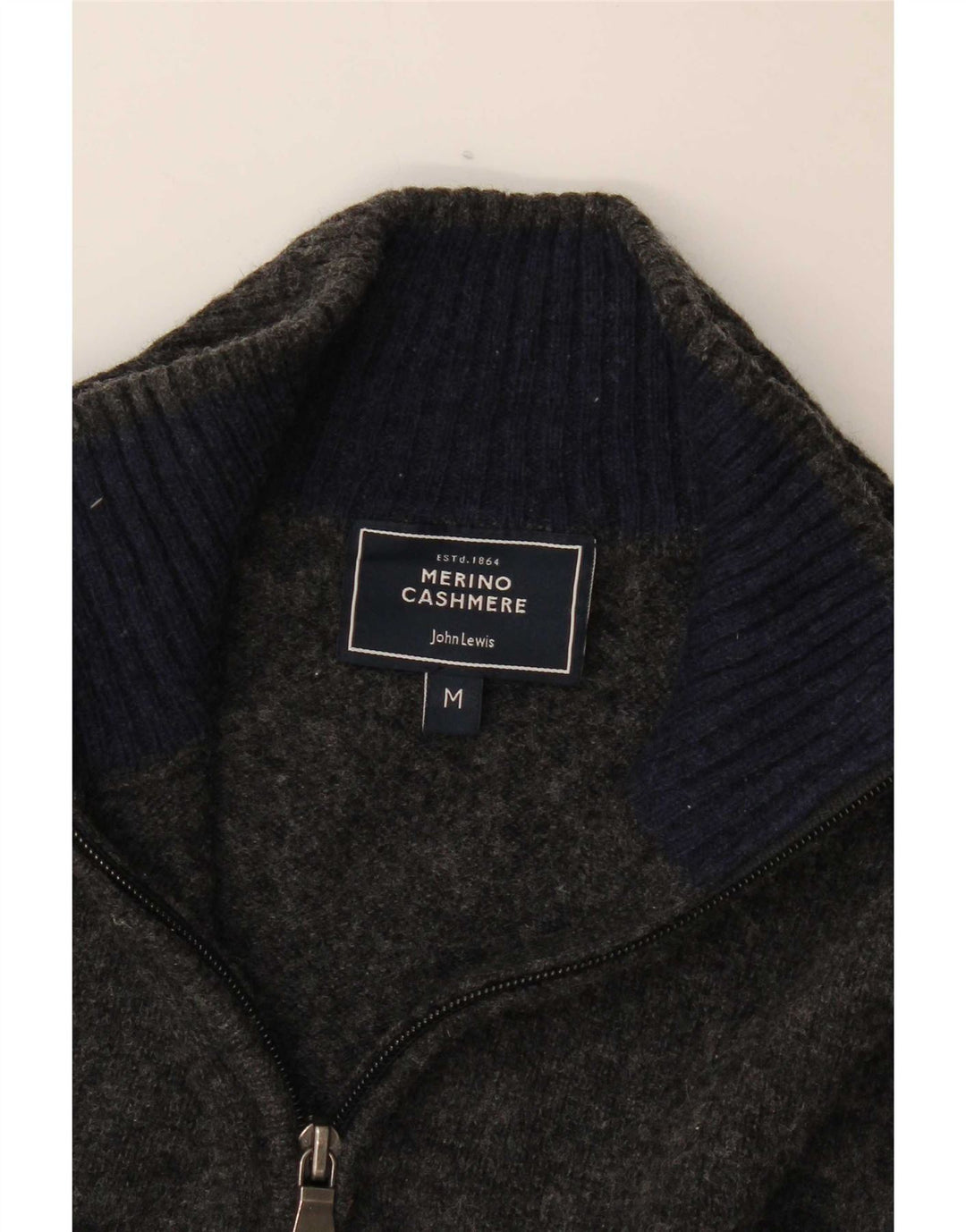 Maglione da uomo con zip e collo John Lewis in lana merino grigio medio