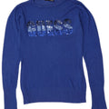 GUESS Maglione da donna con scollo a barchetta con grafica UK 12 Viscosa blu medio
