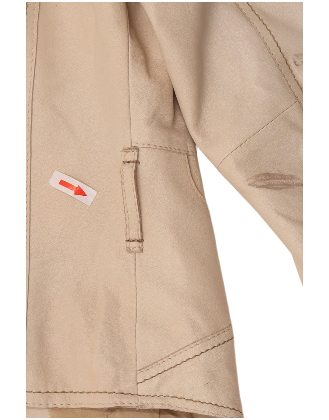 Giacca blazer in pelle corta da donna vintage UK 8 piccola beige