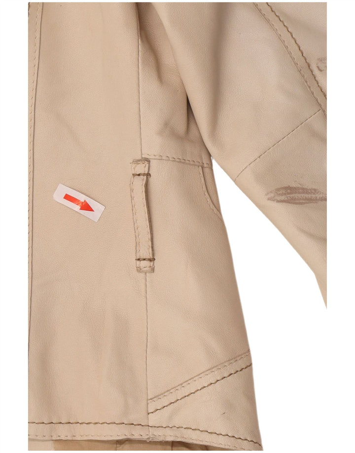Giacca blazer in pelle corta da donna vintage UK 8 piccola beige