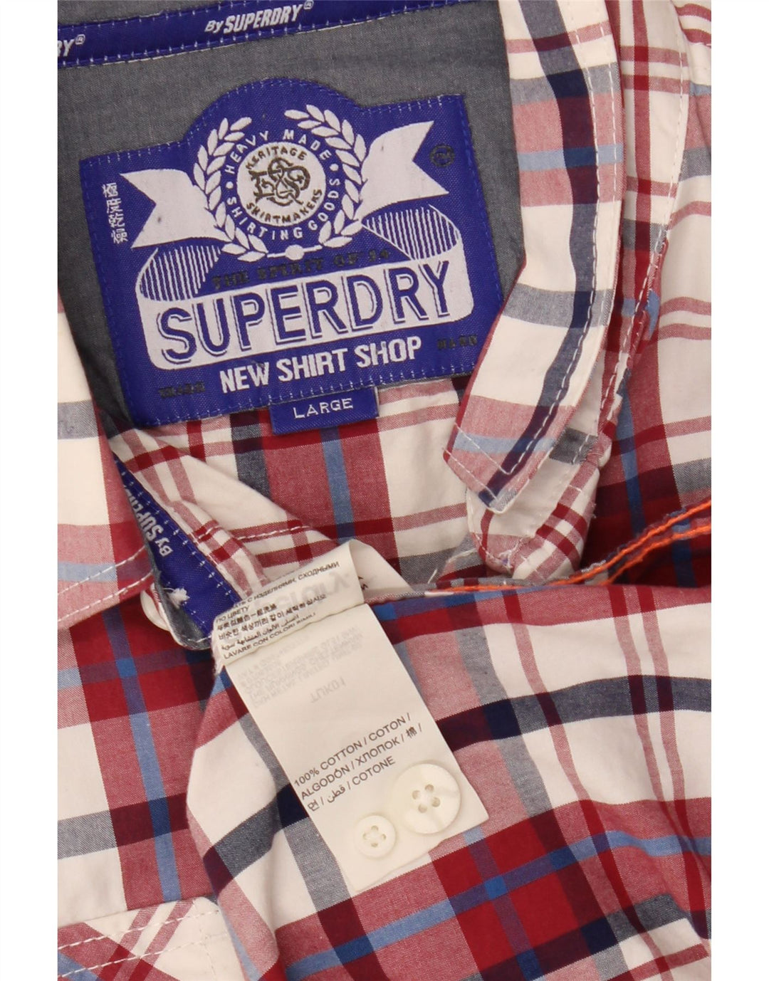Camicia da uomo Superdry in cotone a quadri rossi grandi
