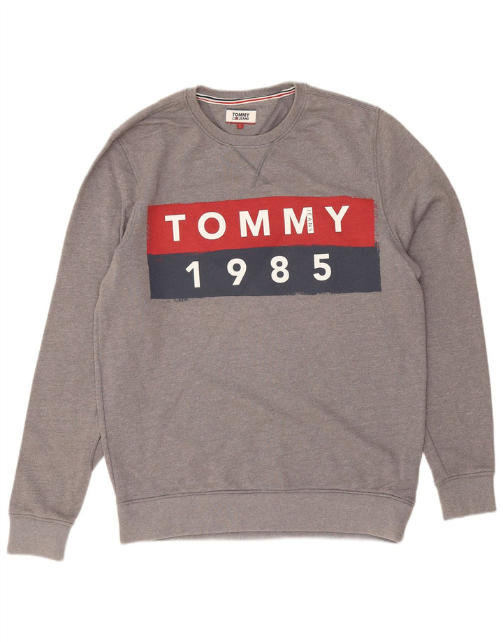 TOMMY HILFIGER Felpa grafica da uomo Maglione grande cotone grigio
