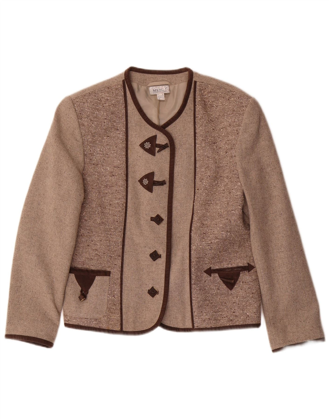 Giacca blazer a 5 bottoni da donna Meico UK 12 Poliestere marrone medio