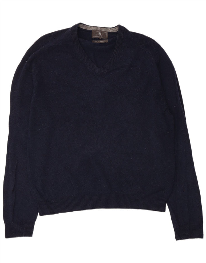 Maglione maglione con scollo a V vestibilità regolare da uomo Marks & Spencer blu navy medio