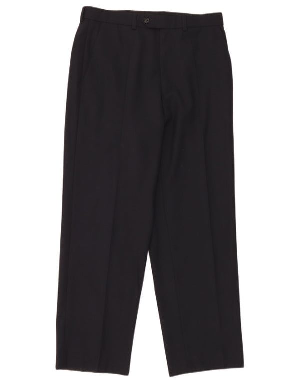 Pantaloni da abito dritti da uomo Marks & Spencer W30 L29 Blu navy in lana vergine