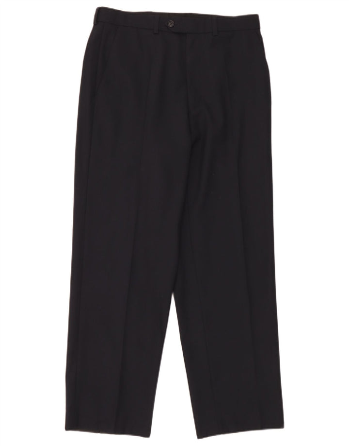 Pantaloni da abito dritti da uomo Marks & Spencer W30 L29 Blu navy in lana vergine