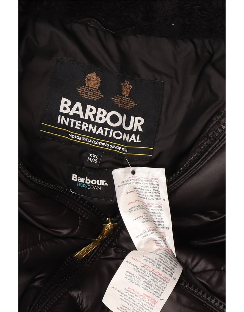 BARBOUR Girls Hooded Padded Jacket 14-15 Years 2XL Black Polyester Vintage Barbour and Second-Hand Barbour from Messina Hembry 