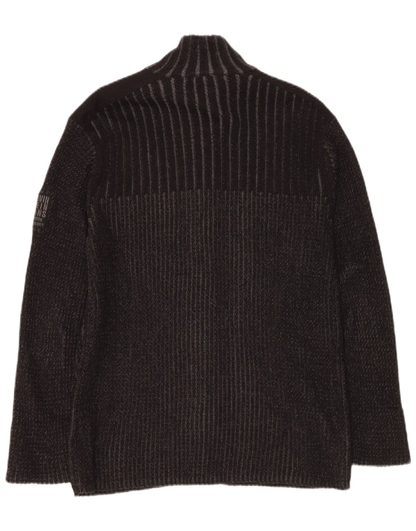 CALVIN KLEIN JEANS Maglione cardigan da donna UK 14 Grande cotone grigio