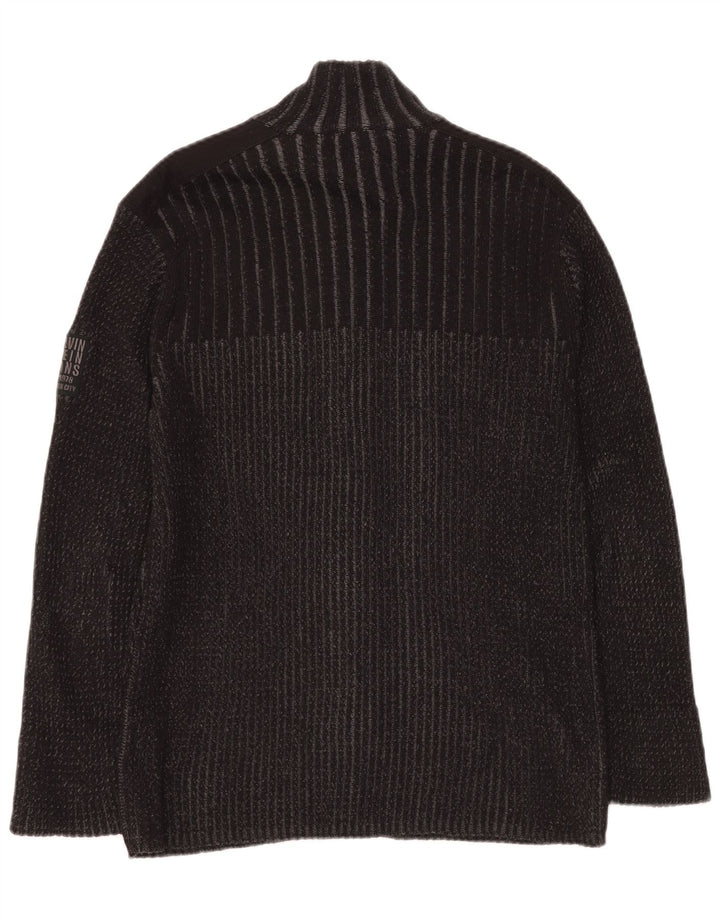 CALVIN KLEIN JEANS Maglione cardigan da donna UK 14 Grande cotone grigio