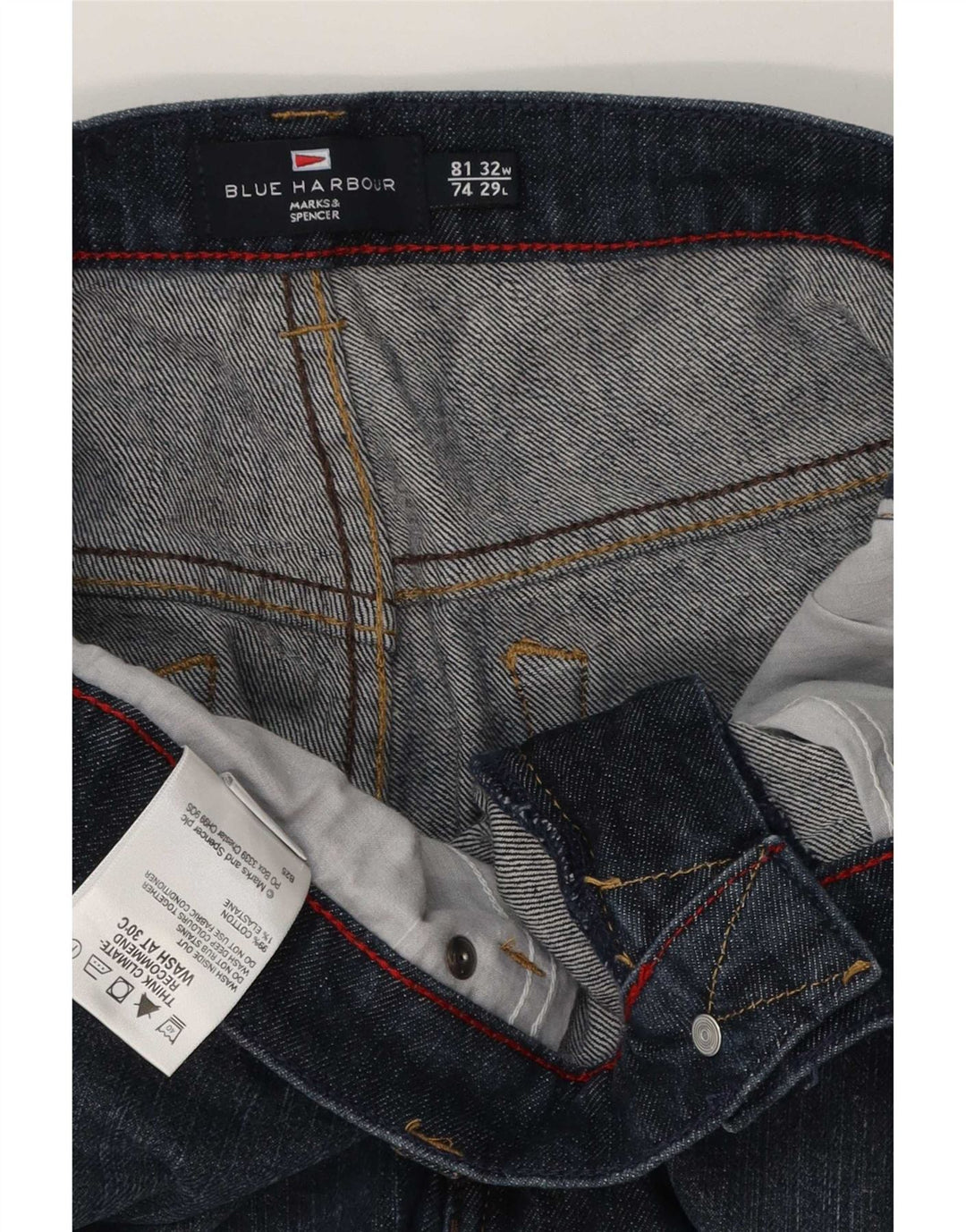Jeans dritti da uomo Marks & Spencer blu Harbour W32 L29 cotone blu scuro