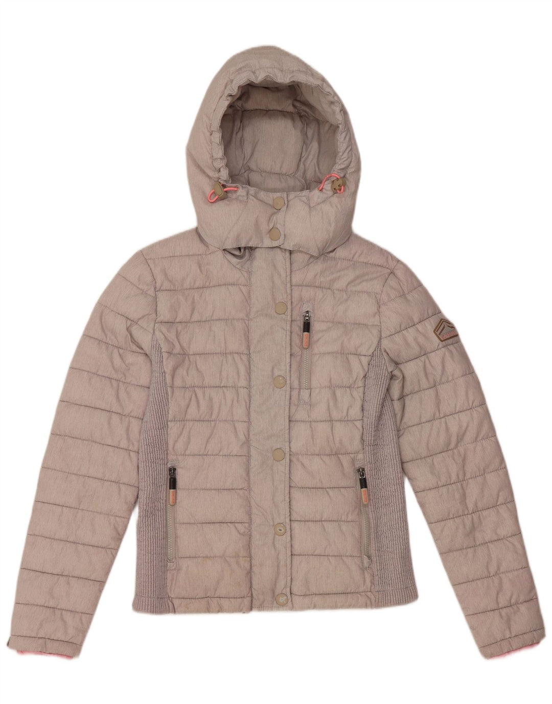 Giacca imbottita con cappuccio da donna Superdry UK 14 grande poliestere grigio