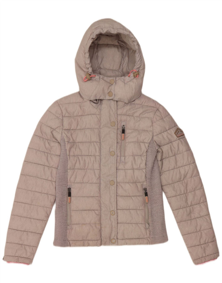 Giacca imbottita con cappuccio da donna Superdry UK 14 grande poliestere grigio