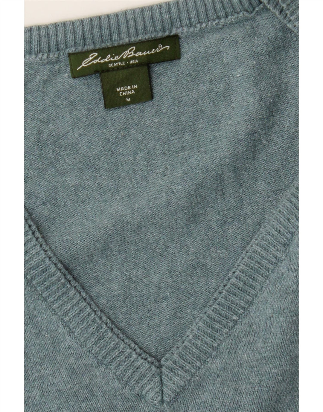 EDDIE BAUER Womens V-Neck Jumper Sweater UK 14 Medium Blue Cotton Vintage Eddie Bauer and Second-Hand Eddie Bauer from Messina Hembry 