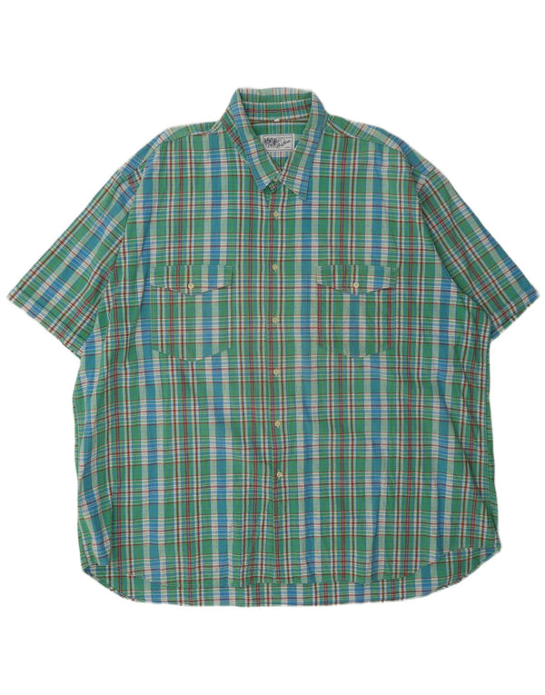 DUK Mens Short Sleeve Shirt IT 59 3XL Green Check Cotton