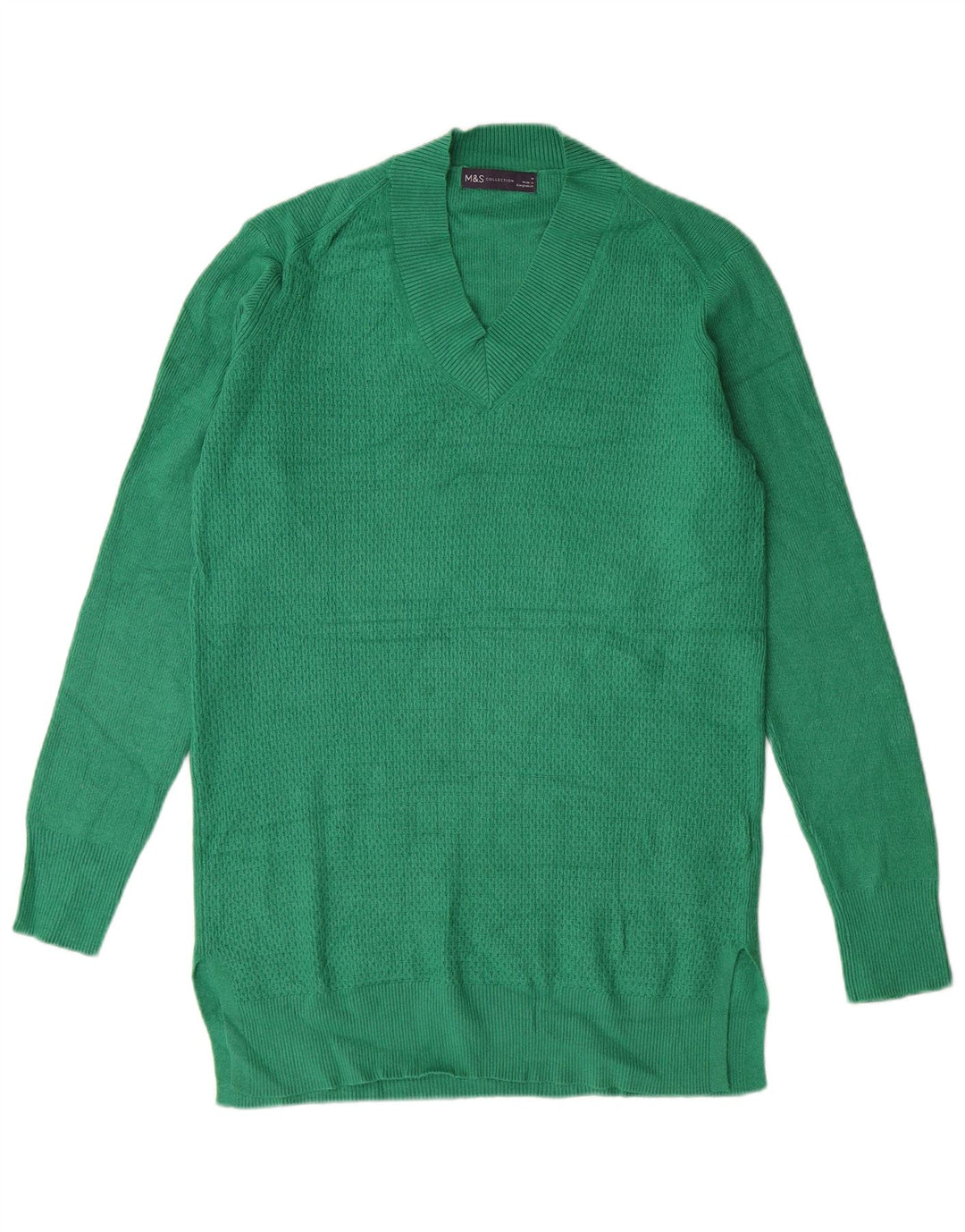 MARKS & SPENCER Maglione da donna con scollo a V lungo UK 14 Verde medio