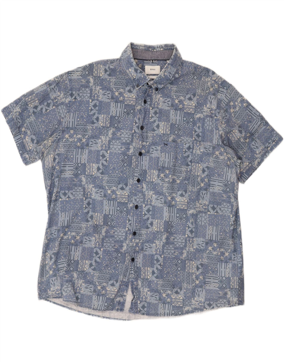 BRAX Mens Modern Fit Short Sleeve Shirt Size 47/48 3XL Blue Patchwork Vintage Brax and Second-Hand Brax from Messina Hembry 