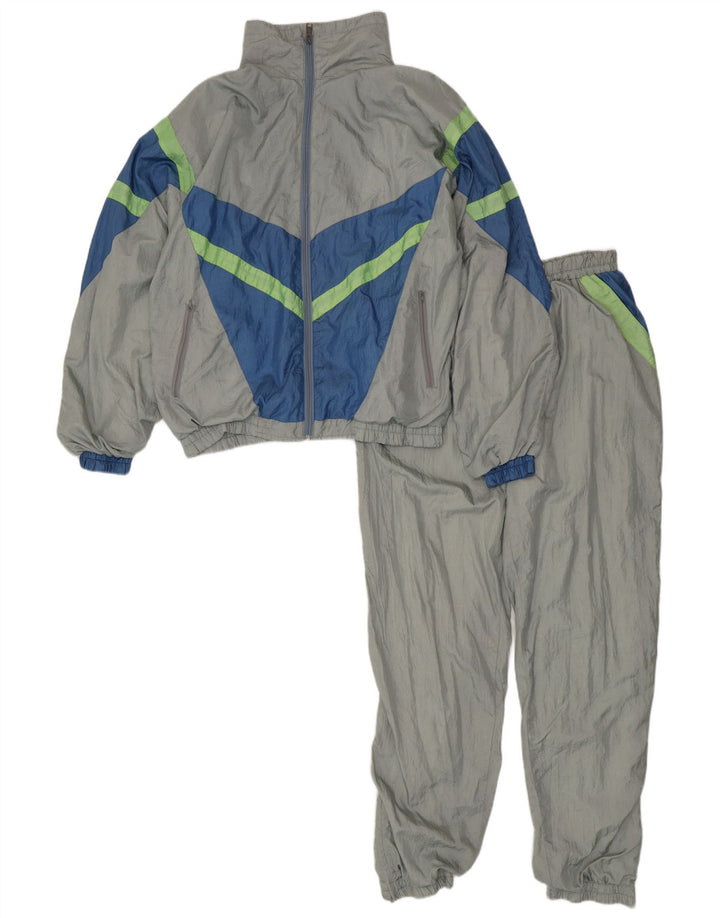 Tuta intera vintage da uomo grande in nylon color block grigio