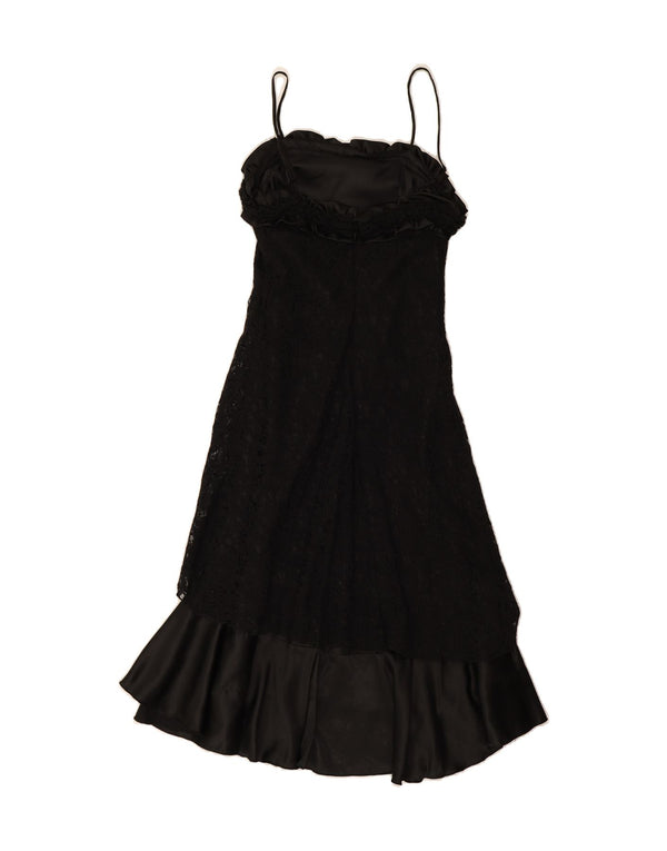 YVES CALIN Womens Sleeveless A-Line Dress UK 4 XS Black Floral Rayon