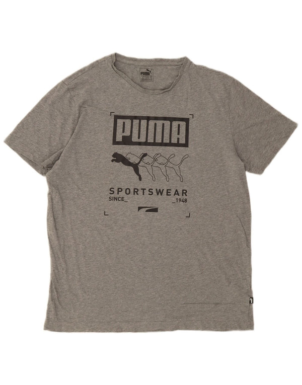 T-shirt grafica da uomo Puma Top XL in cotone grigio