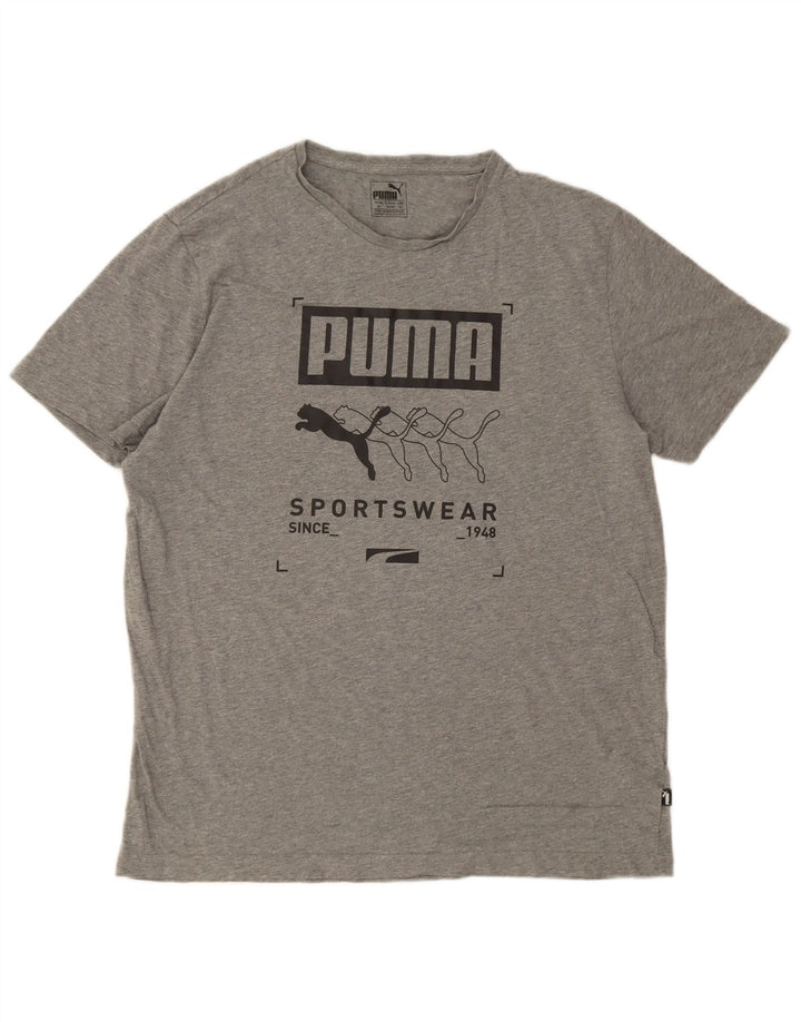 T-shirt grafica da uomo Puma Top XL in cotone grigio