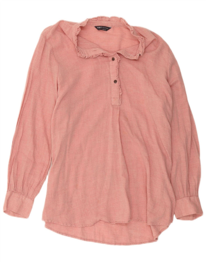 Camicia pullover da donna Marks & Spencer con volant sul davanti UK 16 grande rosa