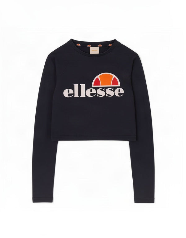Ellesse Top grafico da donna a maniche lunghe UK 8 Small Blu navy Colourblock
